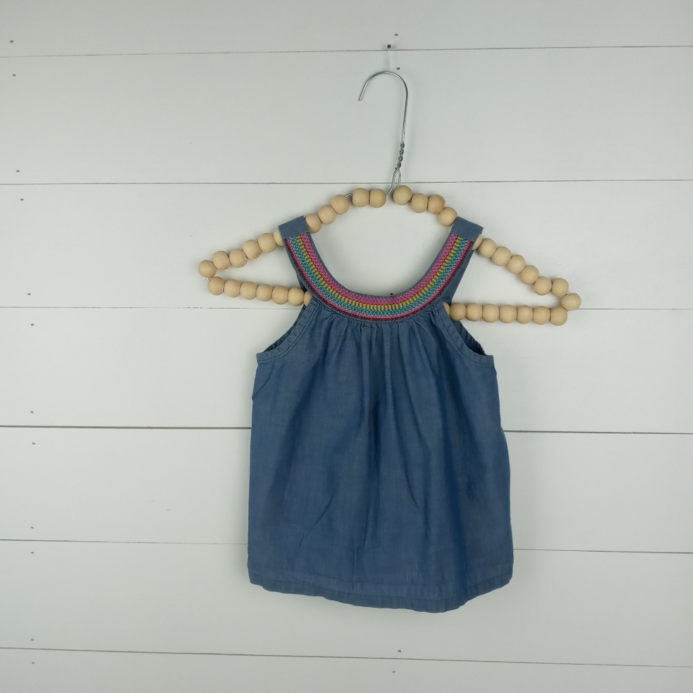 Genuine Kids girls size 3T chambray bright embroidery stitched design top